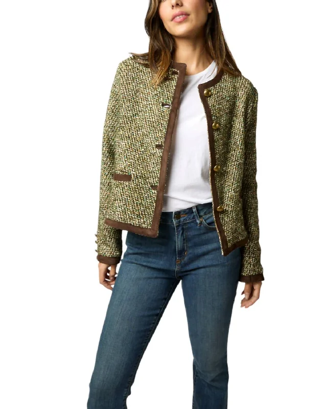 Women's Travel Outfit Set Megan Cardigan Jacket In Green/multi Tweed