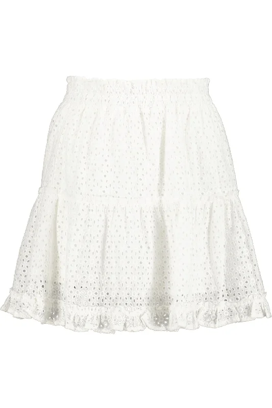 Women's Chic Outerwear Attire Eyelet Ruffle Mini Skirt In White Eyelet