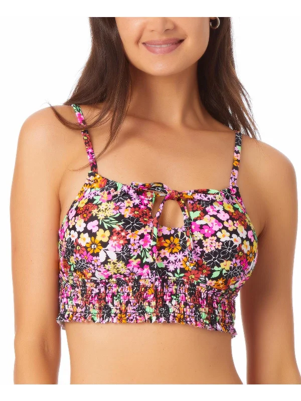 Women's Comfortable Clothes For Weekends Juniors Womens Floral Print Tie Neck Bikini Swim Top