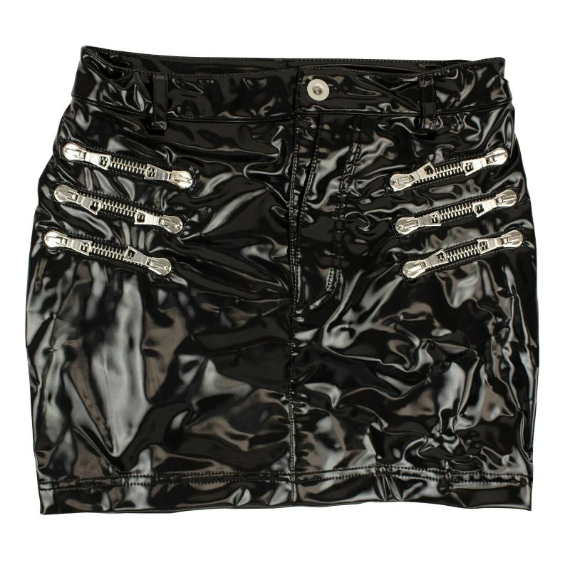 Women's Evening Garments Unravel Project Faux Leather Zipper Mini-Skirt