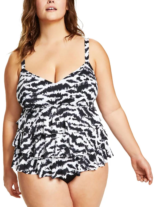 Sustainable Fashion Clothing For Women Plus Womens Printed Tiered One-Piece Swimsuit