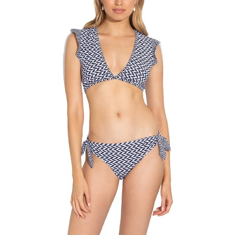 Boutique Dress Online Textured Chevron Bow Bikini Bottom In Navy