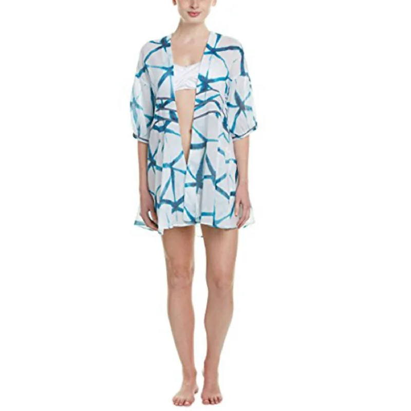 Women's Vacation Outfit Women Paper Lanterns Kimono Cover Up In Blue