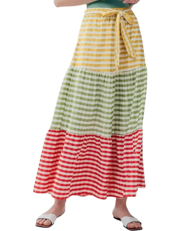 Casual Apparel For Women Plaid Color Block Belted Maxi Skirt In Multi Color