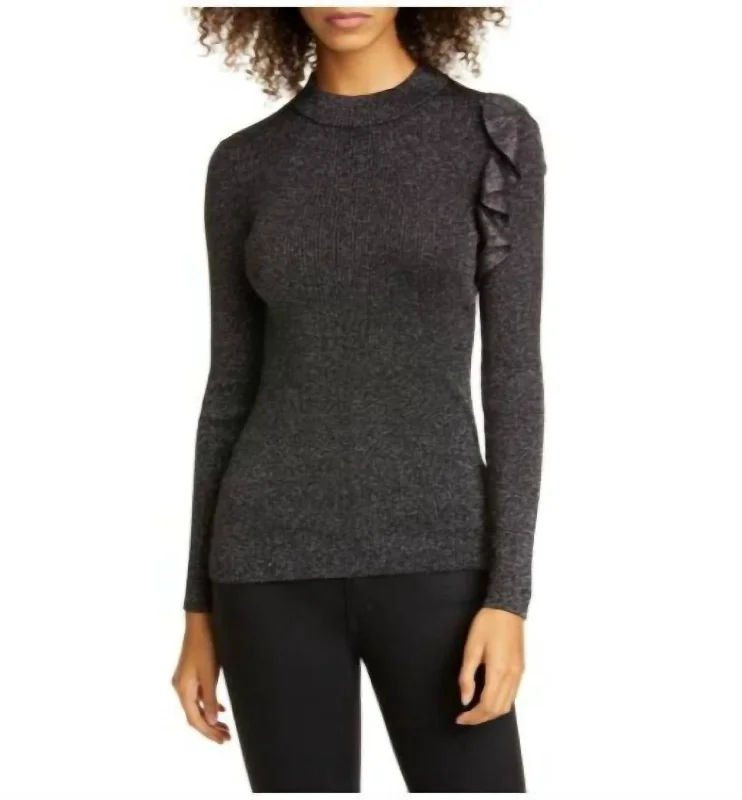 Clothes Of Woman Addale Rib Knit Ruffle Sweater In Black