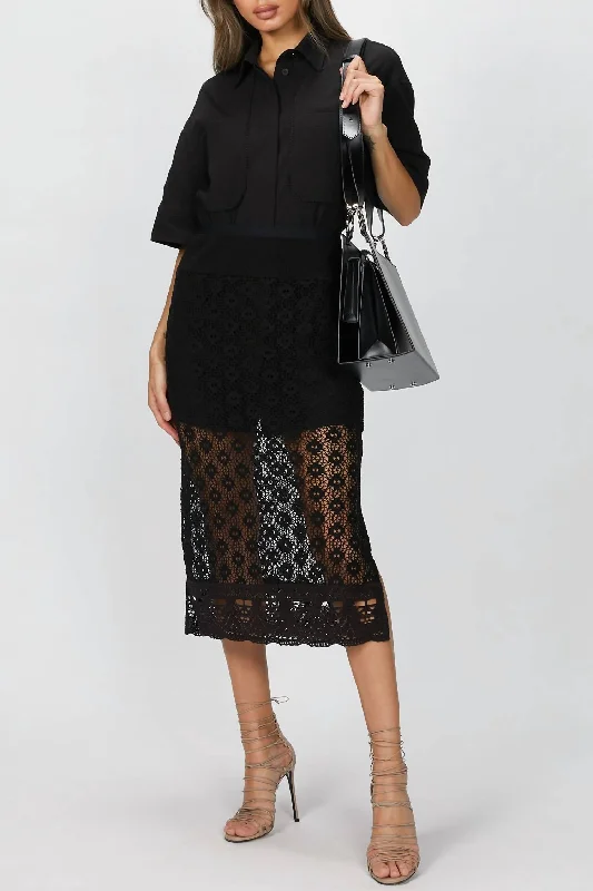 Women's Fashion Clothing Shirt And Crochet Lace Skirt Set In Black