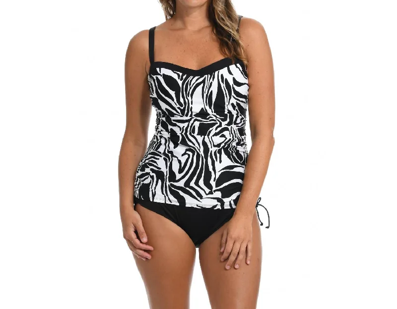 Online Clothing Stores Abstract Zebra Shirred Tankini Top In Black/white