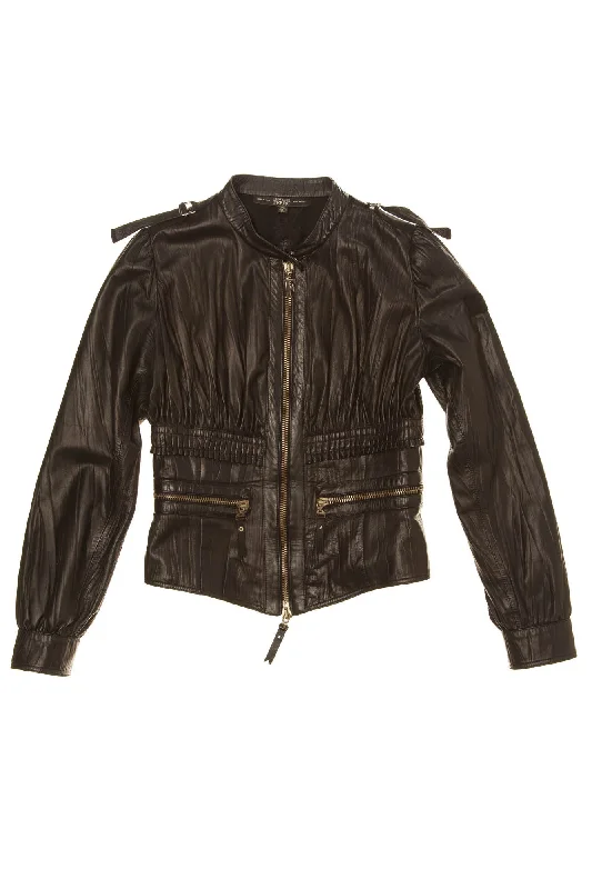 High Street Women's Fashion for Trendy Shoppers Gianfranco Ferre - Black Leather Zip Up Jacket - IT 40