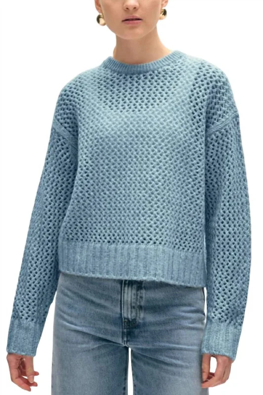 Clothing Store Marled Mesh Crewneck Sweater In Light Mediterranean Combo