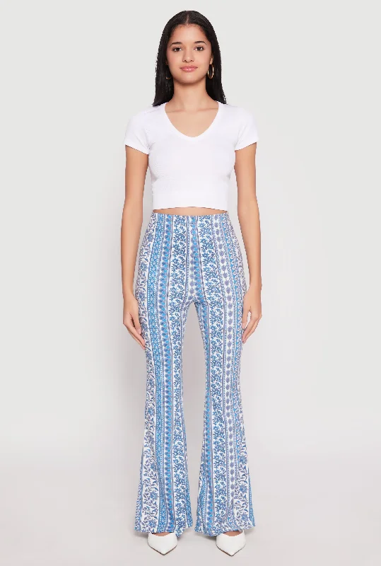 Women's Professional Attire Boho Print Flare Pants