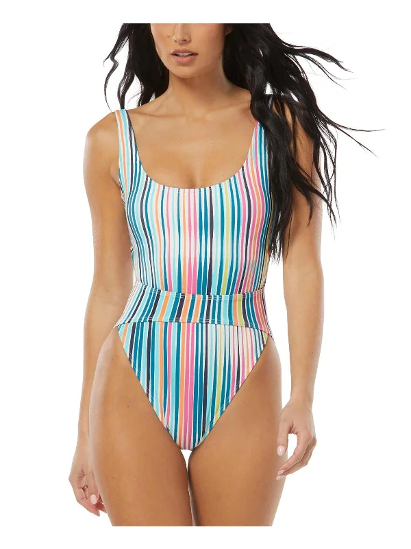 Women's Vintage Garments Womens Striped Cut-Out One-Piece Swimsuit