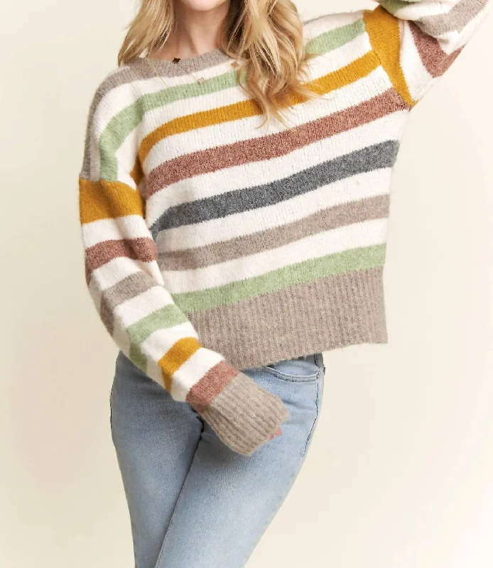 Women's Resort Apparel Multicolor Stripe Sweater In Off White