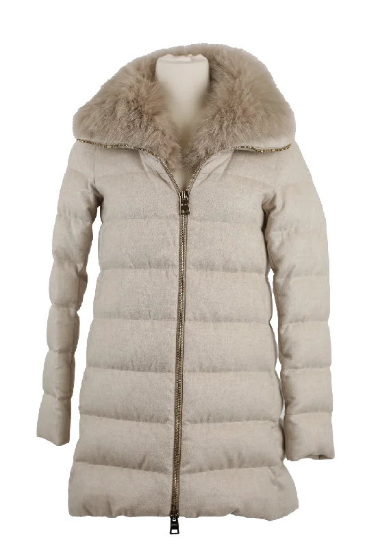 Luxury Women's Clothing Silk/Cashmere Parka W/ Fur Trim