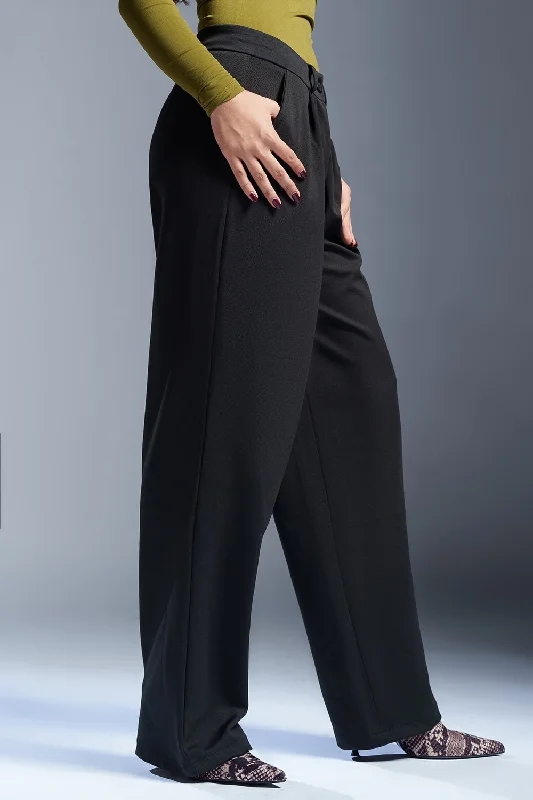 Women's Fashion Clothes Piano Black Women's Textured Korean Pants