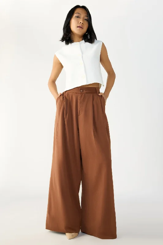 Women's Vacation Attire Chocolate Brown Flared Formal Korean Pants