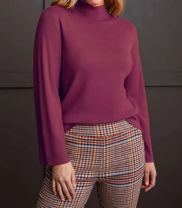 Women's Professional Clothes Long Sleeve Funnel Neck Sweater In Bordeaux