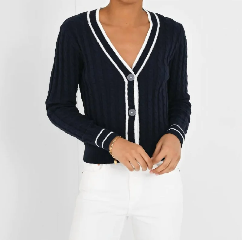 Women's Fashion Essentials Cable Varsity Cardigan In Navy