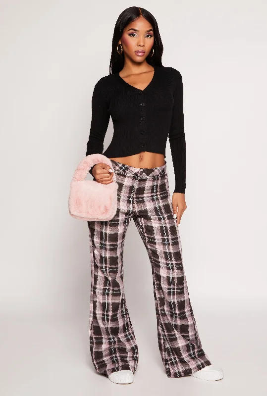 Women's Vintage Garments Almost Famous Plaid Flare Pants