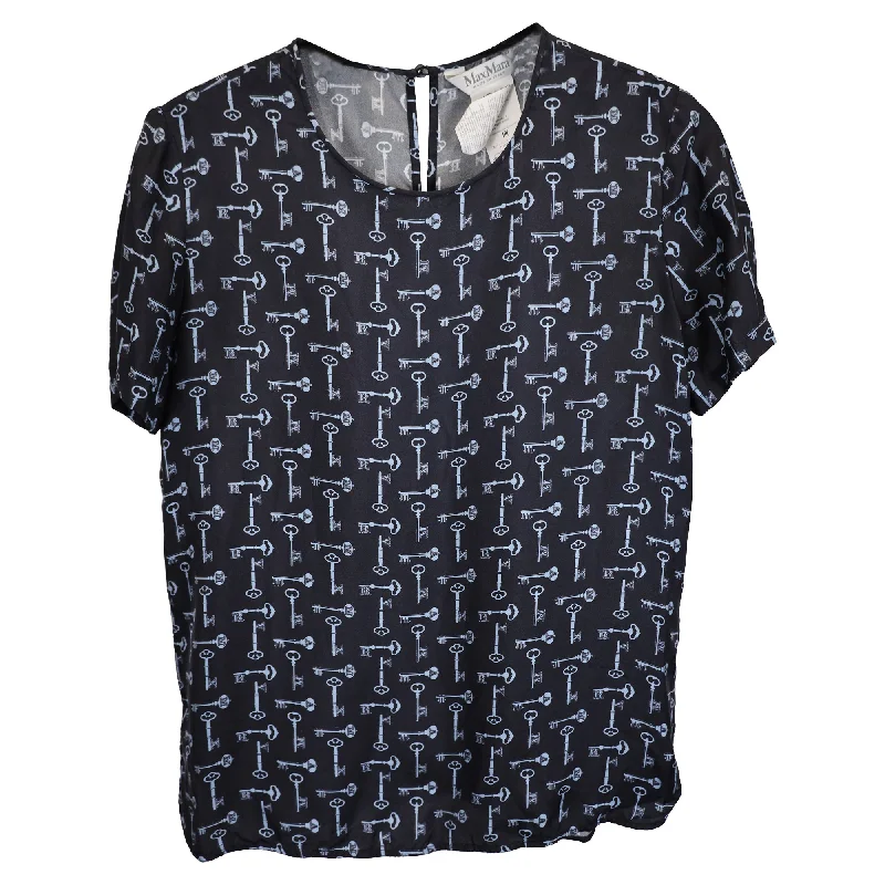 Casual Clothes For Women Max Mara Golf Key Printed T-Shirt in navy Blue Silk