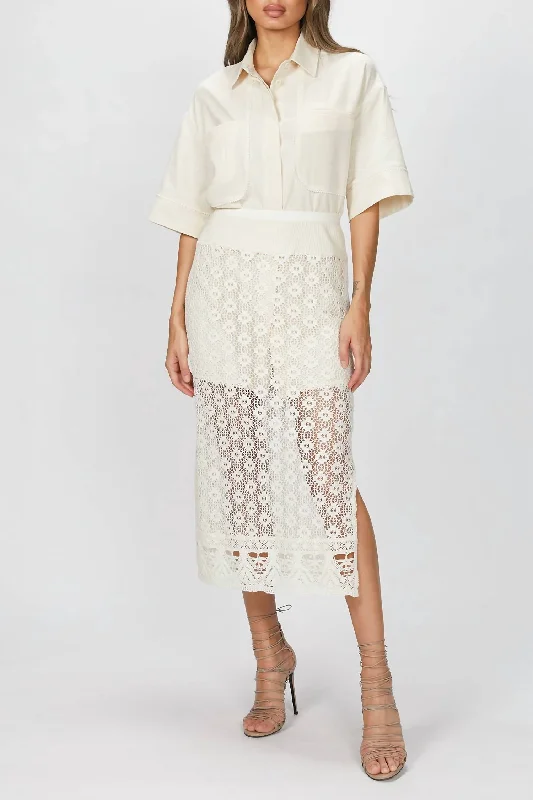 Everyday Women's Fashion Trends Shirt And Crochet Lace Skirt Set In Natural Beige