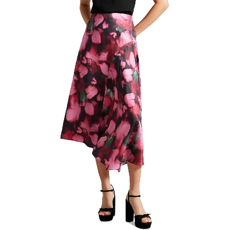 Women's Clothes For Special Occasions Lizziee Womens Hidden Zipper Floral Asymmetrical Skirt