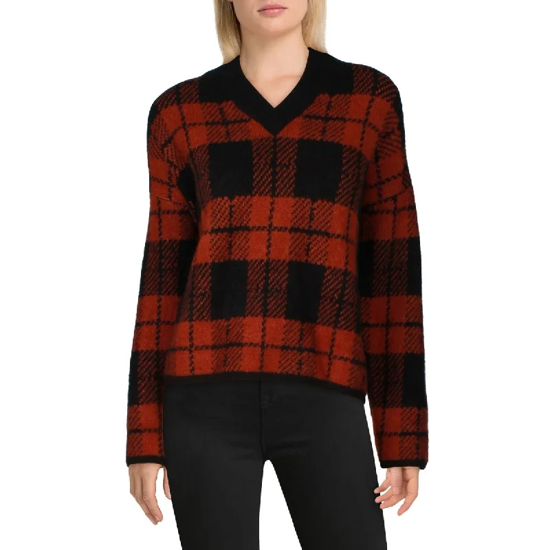 Vintage Clothing For Women Colleen Womens Wool Blend Plaid V-Neck Sweater