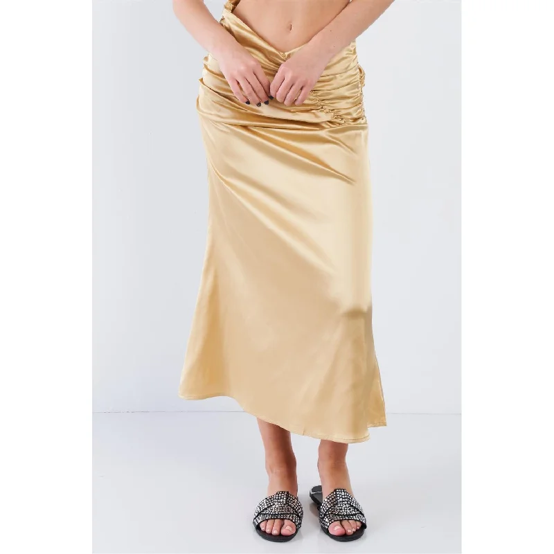 Casual Chic Clothing For Women Satin Ruffle Waist Midi Skirt