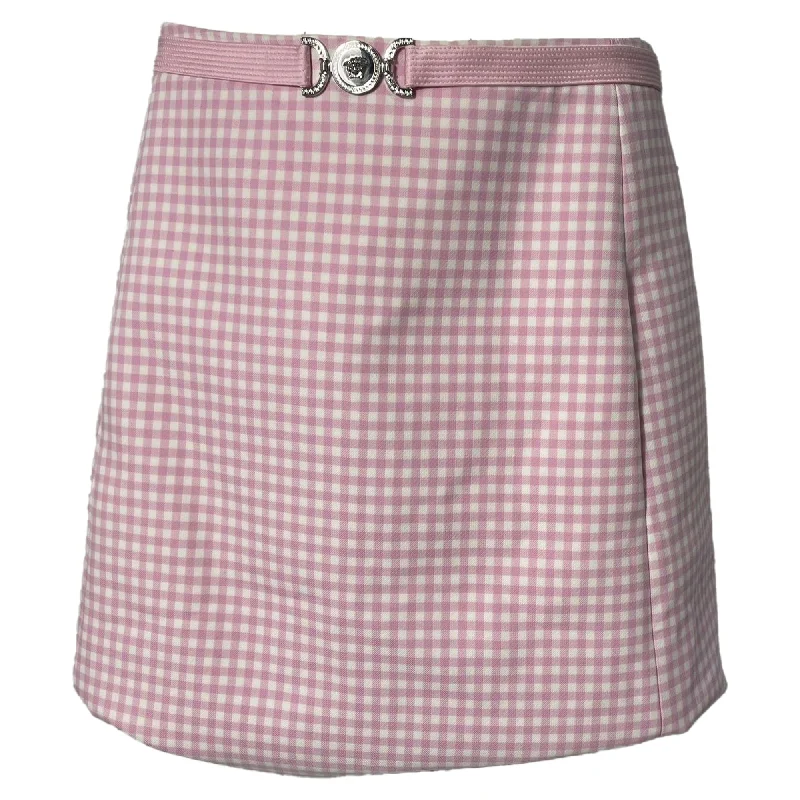 Women's Functional Apparel For Outdoor Activities Versace Medusa Biggie Gingham Mini Skirt in Pink Wool