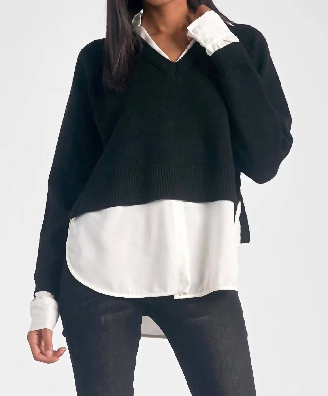 Women's Timeless Attire Stevie Layered Sweater/shirt Combo In Black/white