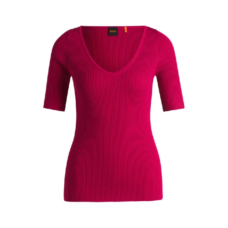 Women's Athletic Apparel Knitted sweater with V neckline in slim fit