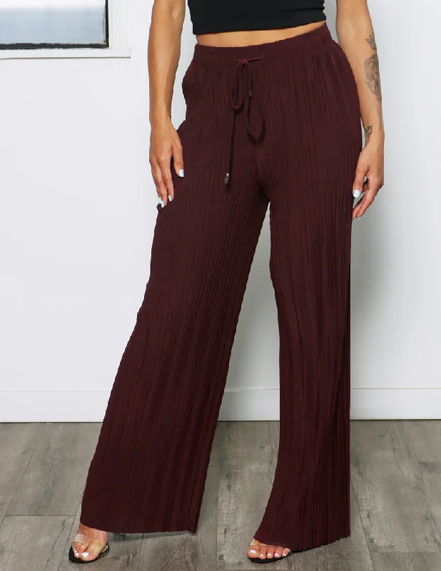 Stylish Women's Garments High Rise Wide Leg Pleated Pant