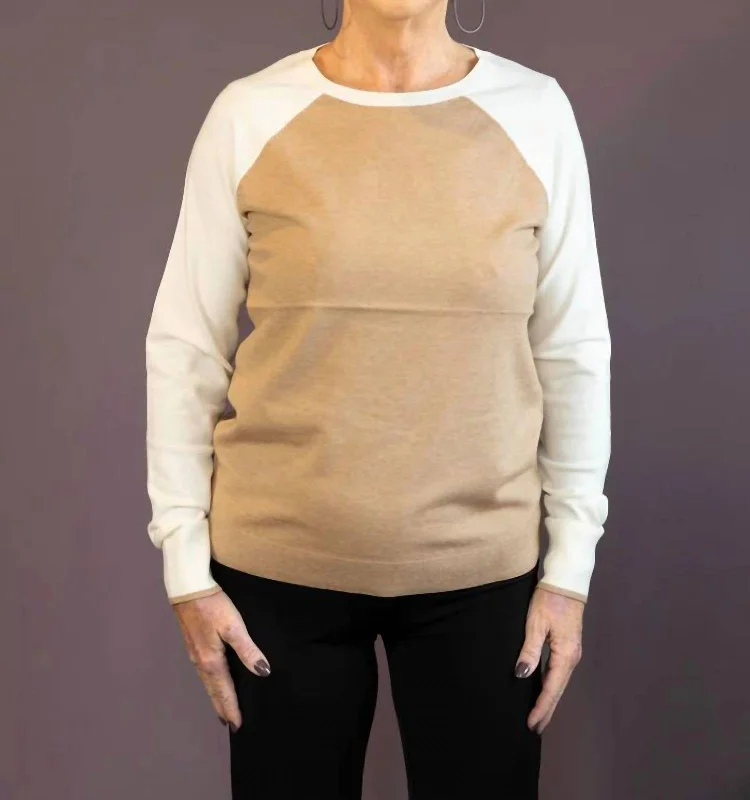 Women's Office Attire Baseball Shiet Sweater Top In Camel