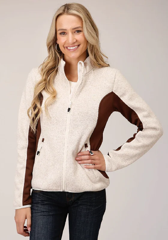 Women's Fashion-Forward Apparel Roper Womens Cream/Taupe Polyester Fleece Knit Jacket