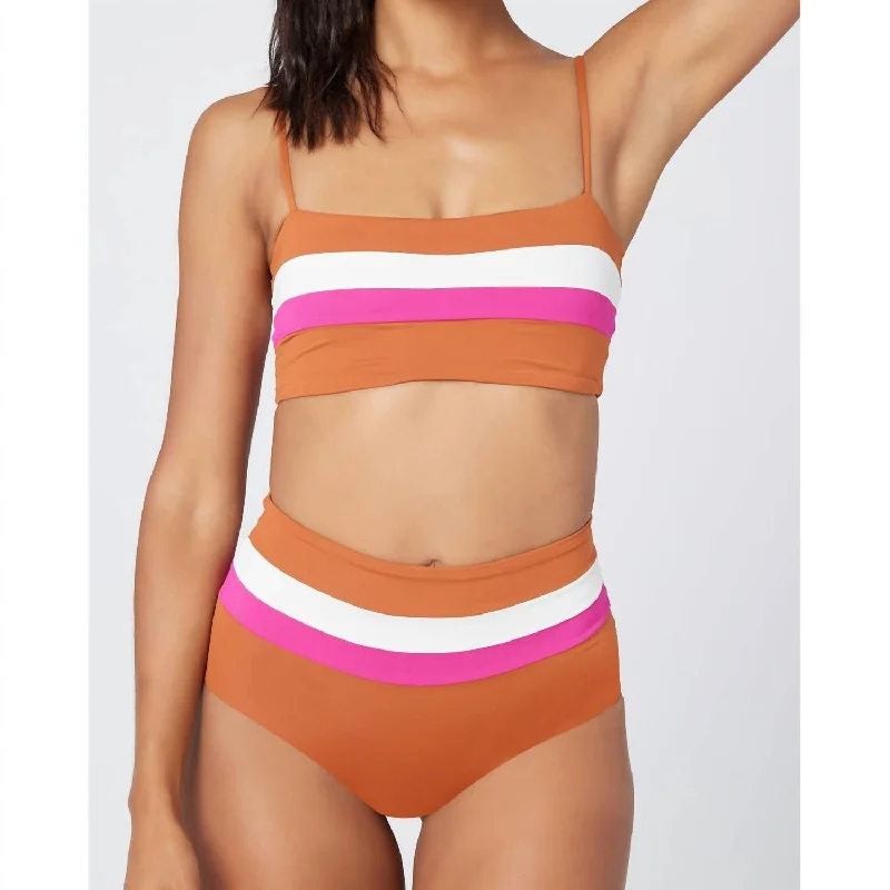 Clothing Brands Rebel Stripe Bikini Top In Amber/bougainvillea/cream