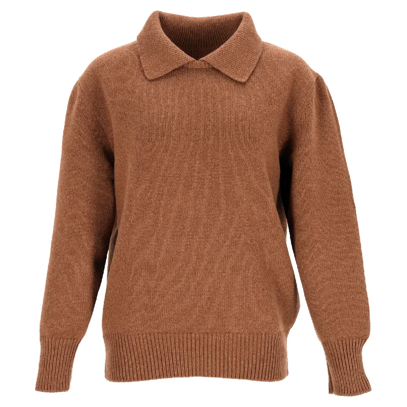 Women's Relaxed Outfit The Row Knitted Collared Sweater in Brown Merino Wool