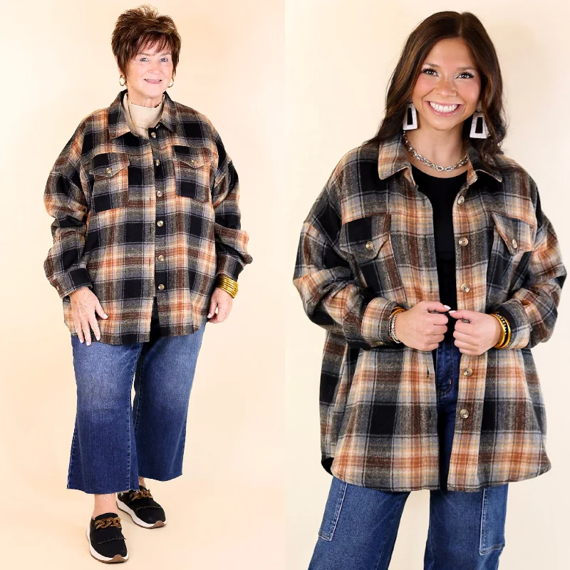 Women's Clothing For Outdoor Activities Kindness Everywhere Button Up Plaid Shacket in Black Mix