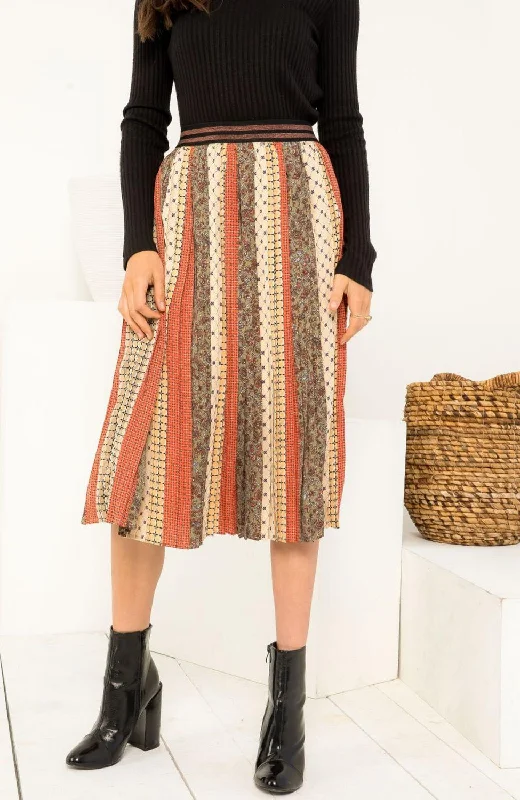 Women's Garments Pleated Patterned Skirt In Multi