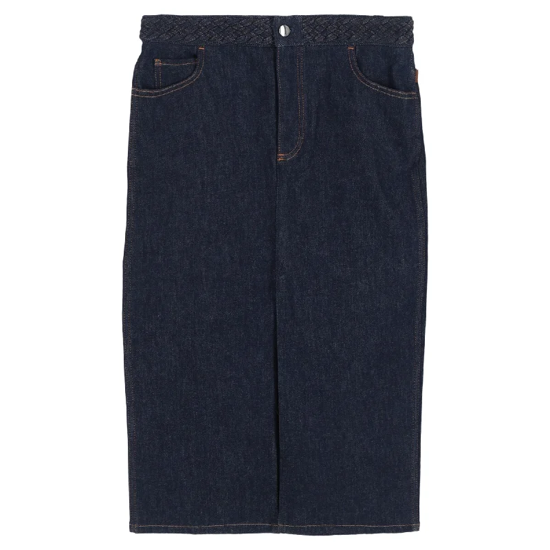 Women's High-Fashion Apparel Chloé Braided-Waist Slit-Hem Denim Skirt in Blue Cotton