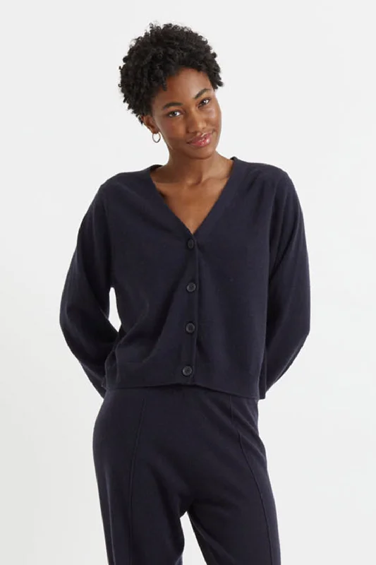 Comfy Women's Outfits for Daily Wear Navy Wool-Cashmere Cropped Cardigan