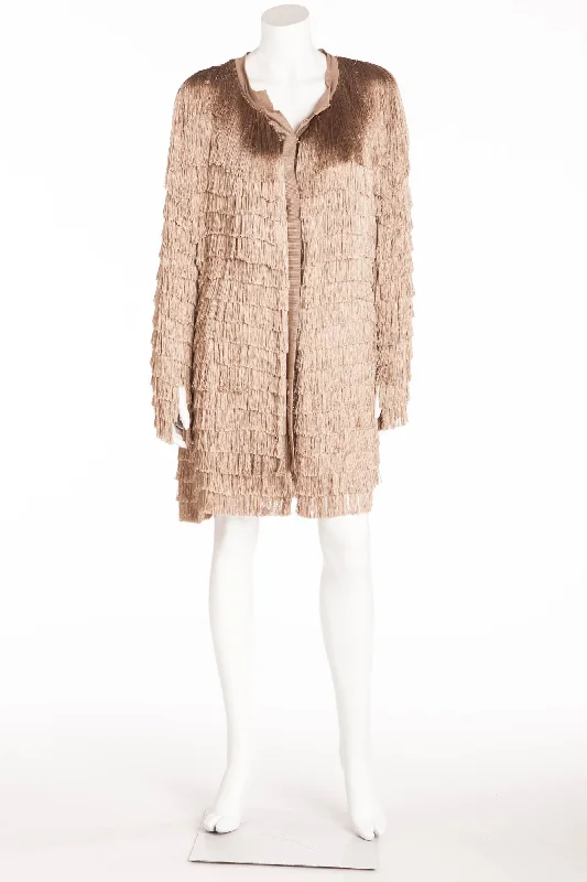 Elegant Women's Clothing Online Roberto Cavalli - Beige Smooth Fringe Front Clasp Jacket - IT 40