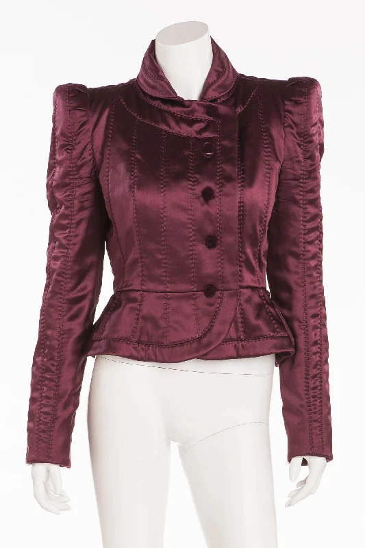 Unique Women's Fashion Pieces Tom Ford For Yves Saint Laurent - Burgundy Long Sleeve Silk Blazer with Black Buttons - FR 40