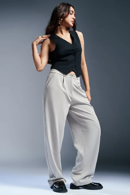 Women's Clothes For The Office Pale Grey Women's Textured Korean Pants