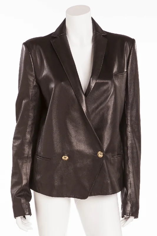 Flash Sale Or Flash Sales Balmain - Black Leather Blazer Gold Buttons - FR 42