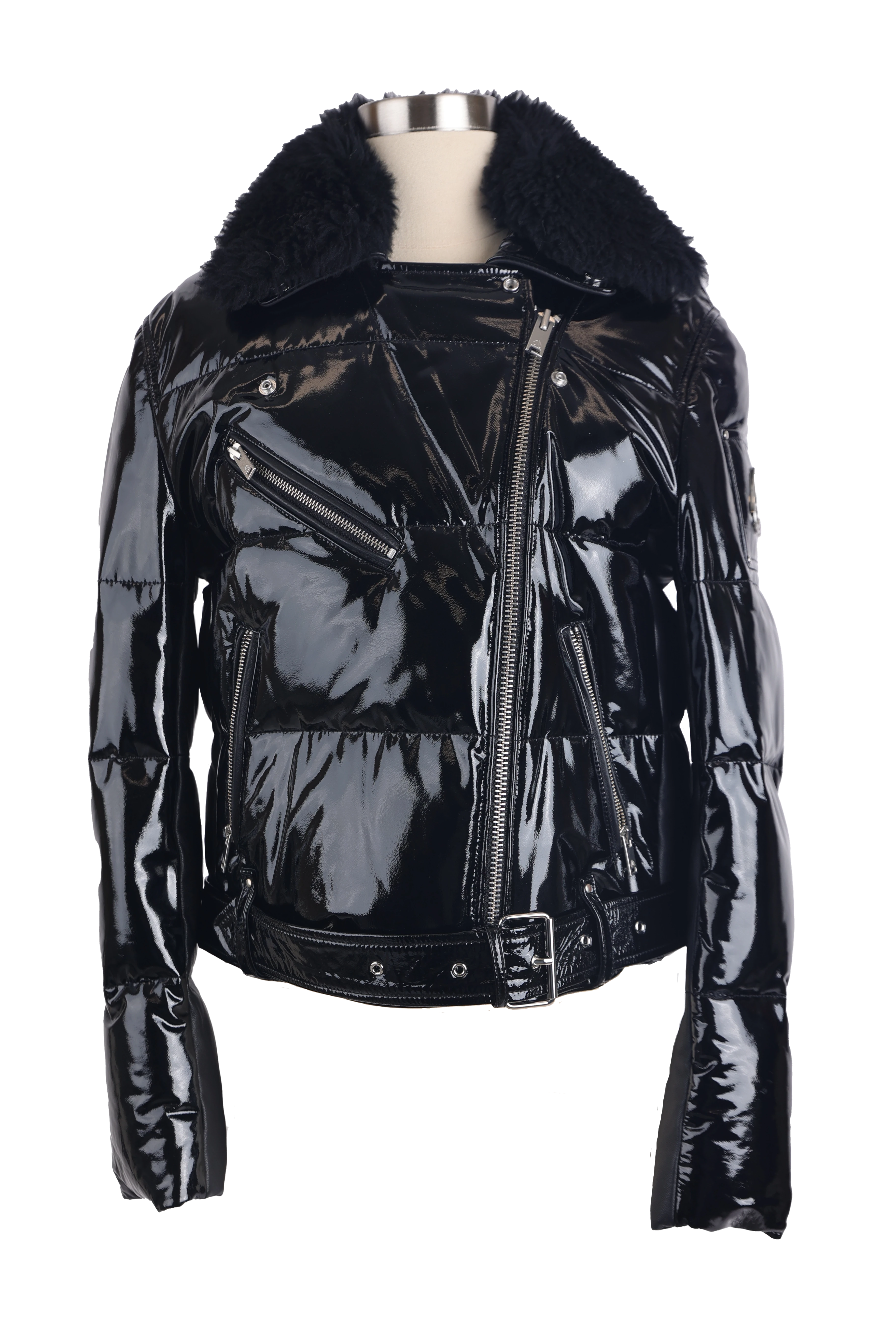 Chic Clothing For Women Kenney Patent Leather Down Puffer Jacket