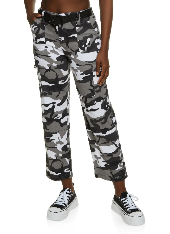 Women's Resort Attire Belted Camouflage Cargo Pants