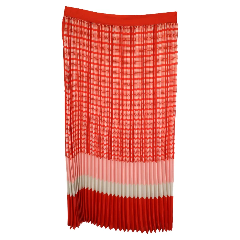 Women's Casual Wear Clothes Iris & Ink Plaid Pleated Midi Skirt in Red Viscose