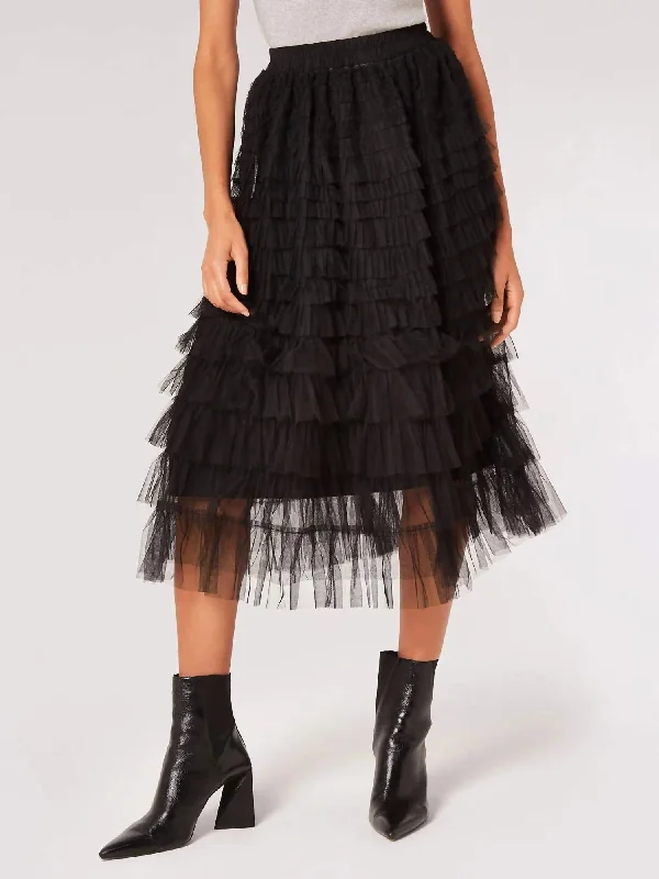 Fashion-Forward Women's Clothing Tulle Layered Midi Skirt In Black