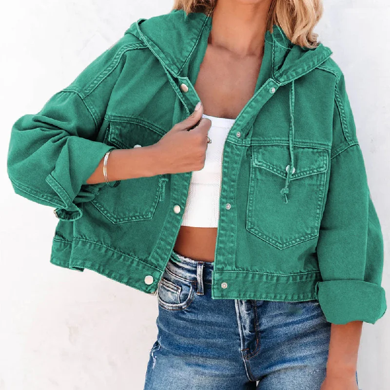 Outfits For Women Hooded Dropped Shoulder Denim Jacket