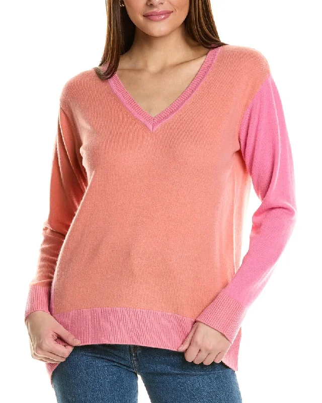 Women's Vintage Clothes Collaboration V-Neck Asymmetrical Colorblocked Cashmere Sweater