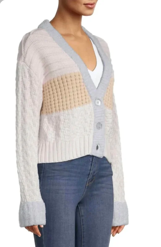 Women's Comfortable Clothes For Weekends Mixed Media Cardi In Silver Multi